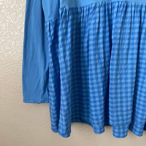 Anthropologie Pilcro Top Womens Medium Blue Check Babydoll Peplum Retro Boho - Picture 5 of 11